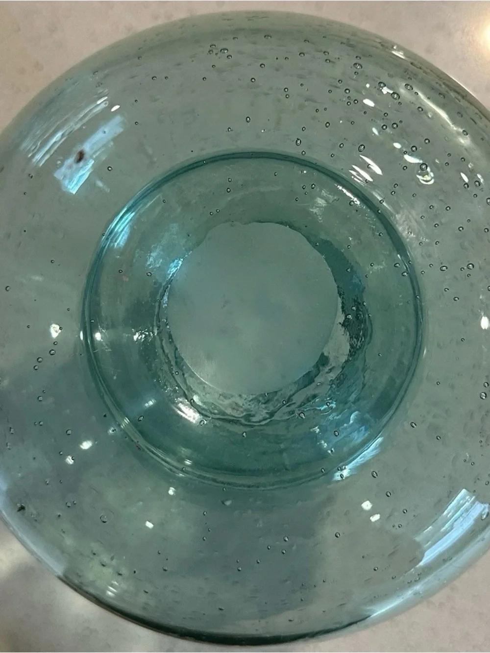 Handblown Aqua Glass Double-Bulb Vase